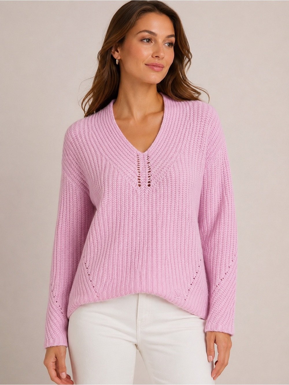 Ted Baker London | Pink V-Neck Wool-blend Sweater | Size 4
